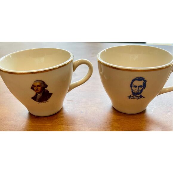 Vintage‎ George Washington and Abe Lincoln Souvineer Cup  Gold Trim - Picture 9 of 9